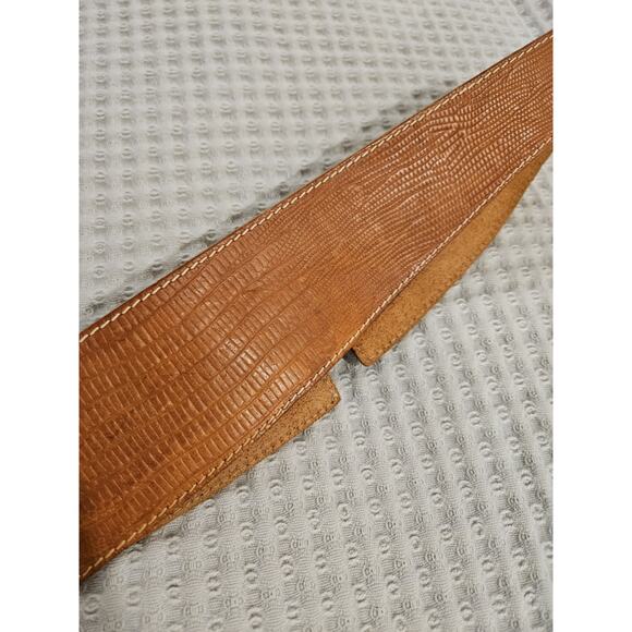 Vintage Echo Wide Embossed Leather Belt Gold Buckle Size Large Tan Brown 33-36" - Picture 6 of 6